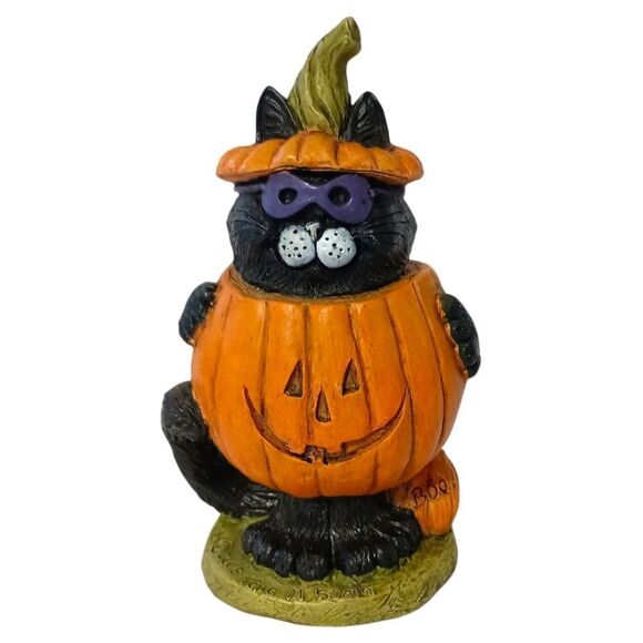 Stone Bunny Inc Black Cat In A Pumpkin Telle M Stein Halloween Figure Vintage. - Picture 9 of 14